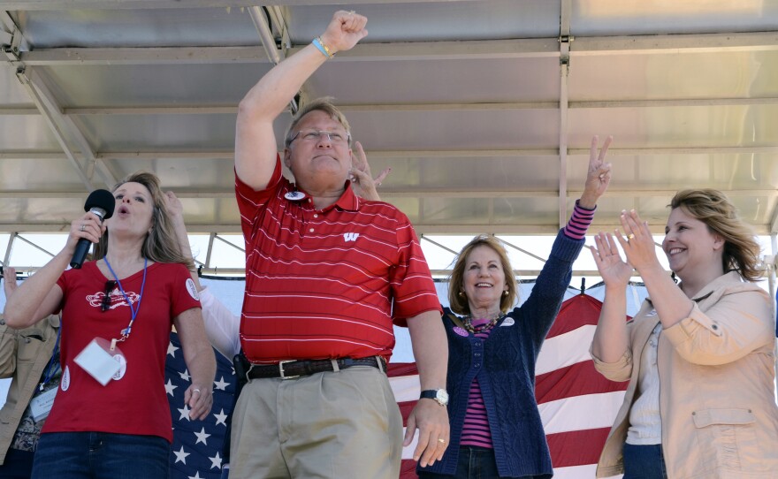 Wisconsin state Sen. Van Wanggaard (center) attends an event at Gorney Park in Caledonia, Wis., in 2012.