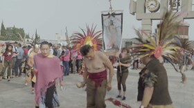 Religious pilgrims who reach Mexico's Basilica of Guadalupe