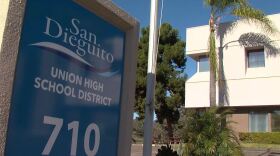 A sign outside of the San Dieguito Union High School District headquarters, April 21, 2022.