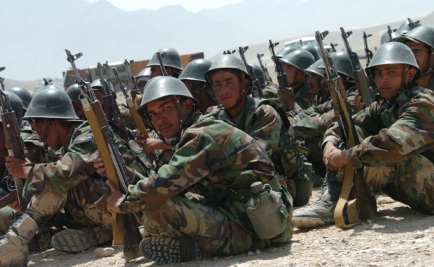 Photo of a group of Afghan officers stationed at Camp Victory in Afghanistan. This is the first film to examine the reality of building a functioning Afghan military — the cornerstone of America’s exit strategy.