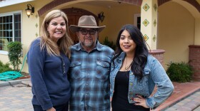 Helen, Juan, and Monica Rivera in front of Juan and Helen's home, on May 26, 2019 in Chino, California. 