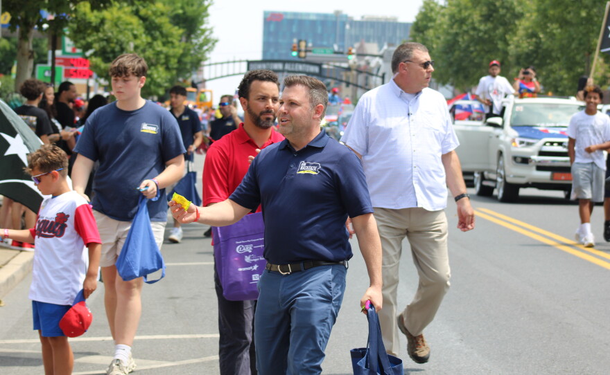 GOP Rep. Ryan Mackenzie participates in a Puerto Rican Day parade in Allentown in 2026.