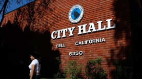 An exterior view of the brick City Hall building in Bell, Calif.