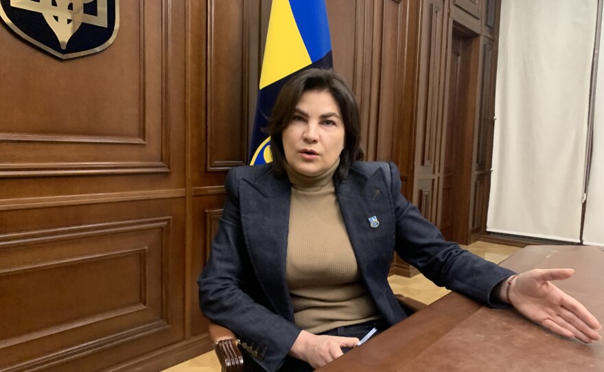 Ukraine's Prosecutor General Iryna Venediktova discusses her investigations into Russian war crimes from her office in Kyiv last month. She says she is determined to hold Russian President Vladimir Putin accountable.