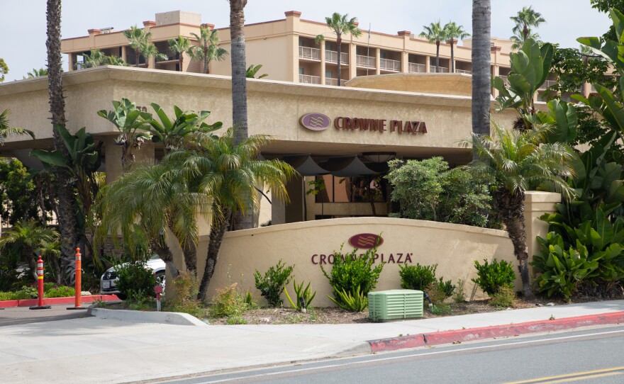 The Crowne Plaza Hotel in Mission Valley is shown on May 1, 2020. 