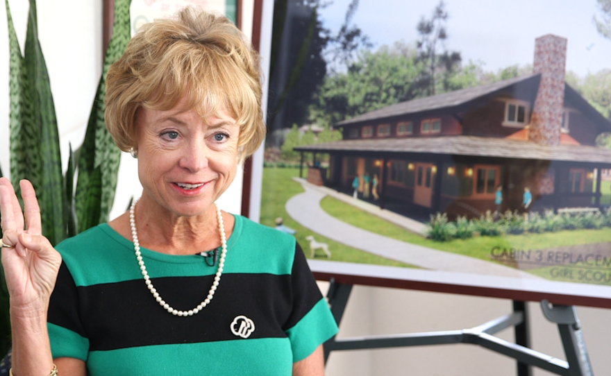 Girl Scouts San Diego CEO Jo Dee Jacob recites the "Girl Scout Promise," Sept. 16, 2015.