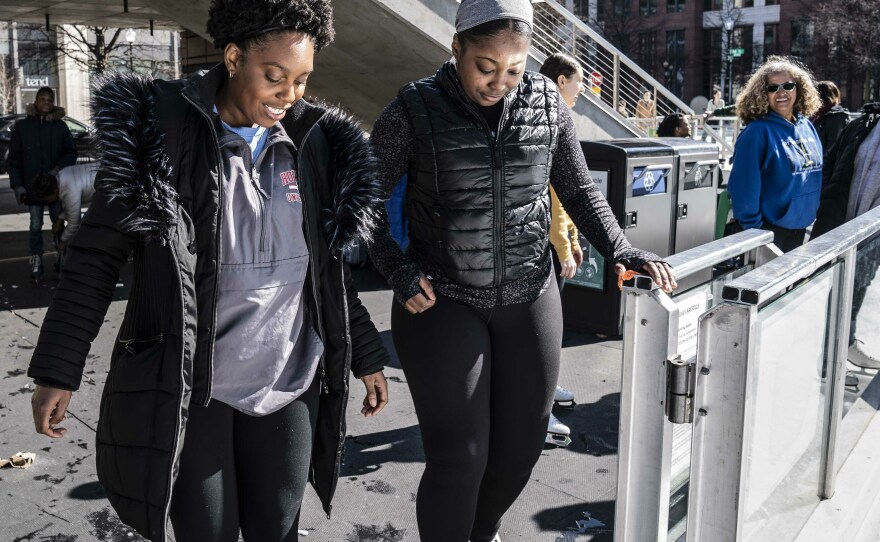 Cheyenne Walker, Co-Founder and Vice President with Maya James, Founder and President of Howard University Ice Skating Organization at Canal Park Ice Rink in Washington, D.C.