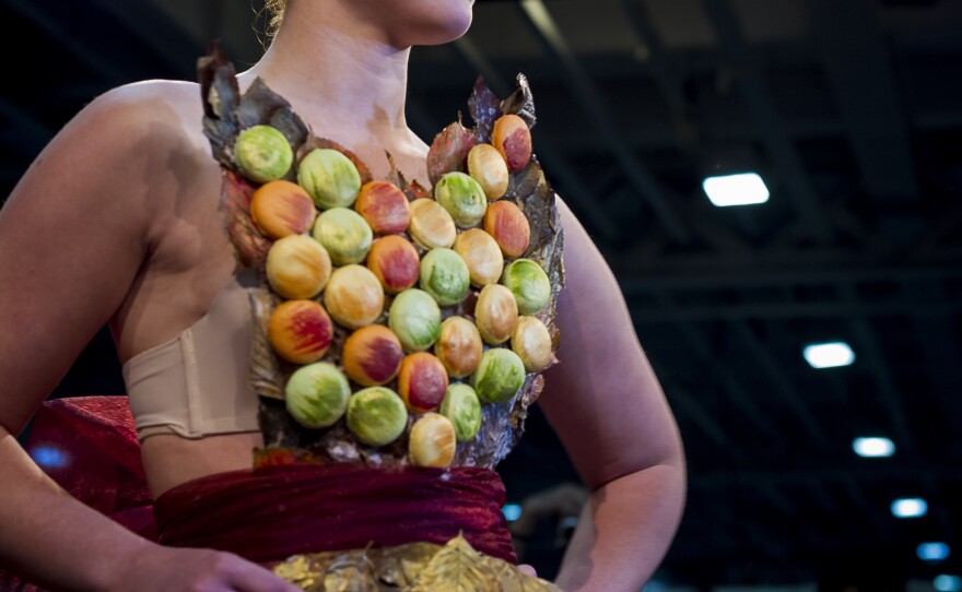 London patisserie <a href="http://www.oncafe.co.uk/patisserie/?page_id=138">On Cafe</a>'s entry featured a gown covered in macarons, of course.