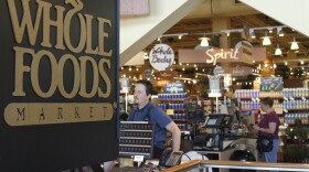 This is a view inside the Whole Foods main store showing the company logo in Austin, Texas, Aug. 24, 2007.