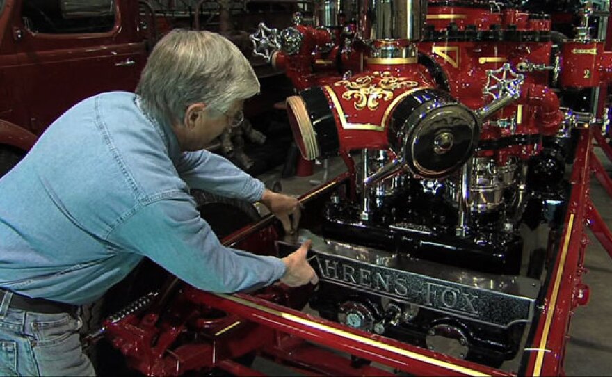 Putting the final touch on the Ahrens-Fox fire engine. ULTIMATE RESTORATIONS shares the spellbinding stories behind the restoration of eight of history’s greatest historical and engineering treasures — the world’s largest pipe organ, a surviving 1920s fire engine, a "fish car" designed to transport live fish by train, a priceless carouse, a World War II spy plane, one of the first U.S. yachts to round Cape Horn and a famous steam locomotive.
