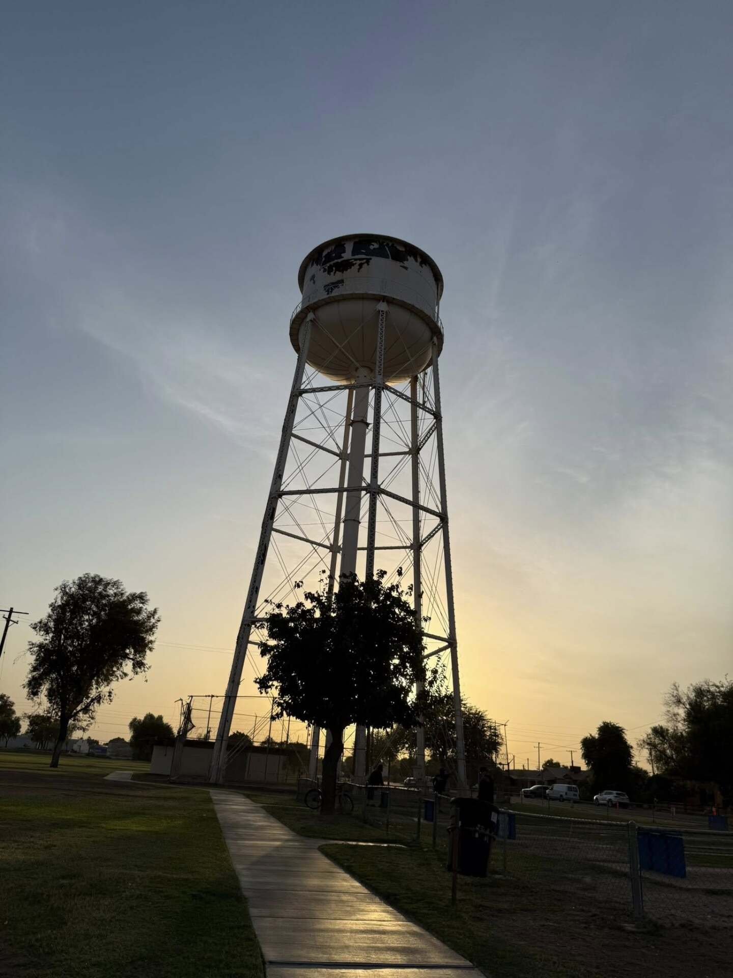 The Brawley Water Tower in the Imperial Valley city of Brawley, California is pictured at sunset in this undated photo.