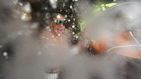 San Diego Padres third baseman Manny Machado celebrates with teammates after defeating the Chicago Cubs in Game 2 of the National League Wild Card baseball playoff series Wednesday, Sept. 30, 2026, in San Diego.
