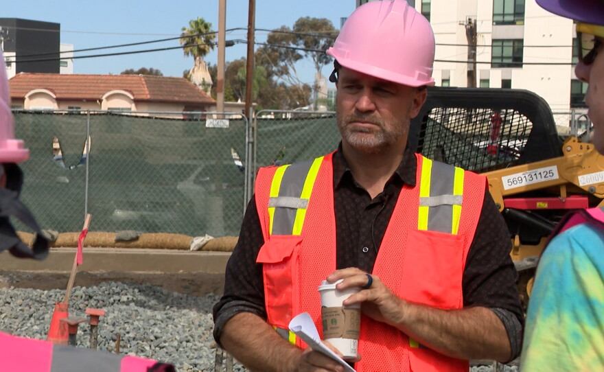 Hillcrest Business Association Executive Director Ben Nicholls is shown at the Pride Promenade construction site in Hillcrest on July 21, 2026.