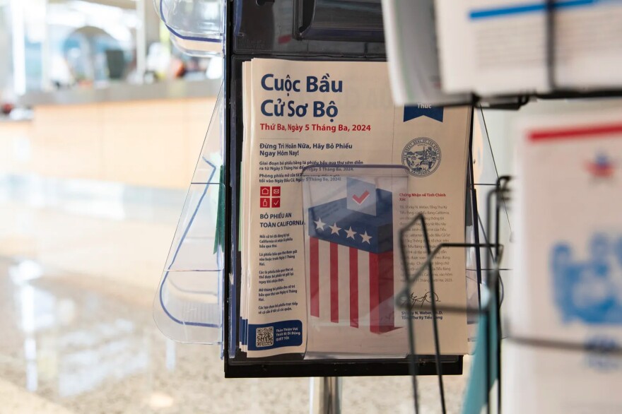 Some voting material was in Vietnamese at the San Diego Registrar of Voters on Feb. 13, 2024.