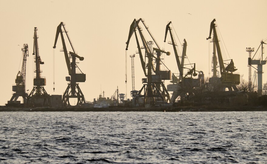 The port of Mariupol is seen on February 17, before the Russian attack started.