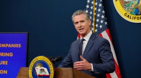 Gov. Gavin Newsom addresses the media as he releases last year's budget revision in Sacramento on May 14, 2025.