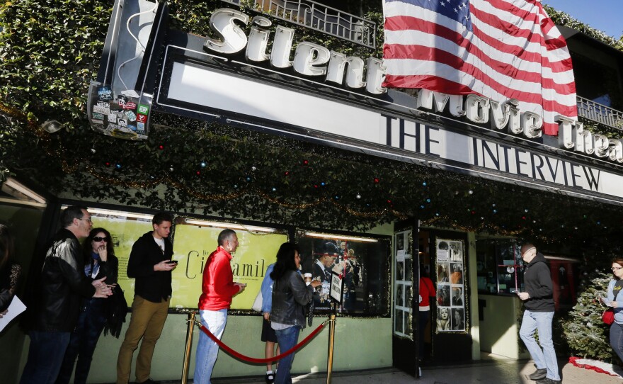 Patrons queue up to see "The Interview" Thursday at the the Cinefamily at Silent Movie Theater in Los Angeles.