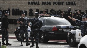 Naval security personnel lock down Naval Base Point Loma as police search for suspect, former LAPD officer Christopher Jordan Dorner, February 7, 2013 in San Diego, California. 