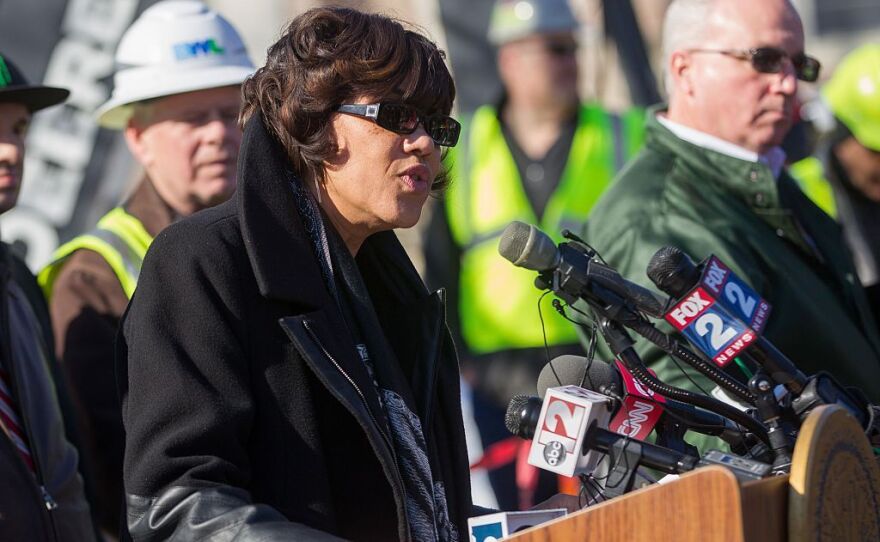 Flint Mayor Karen Weaver speaks at a press conference in March.