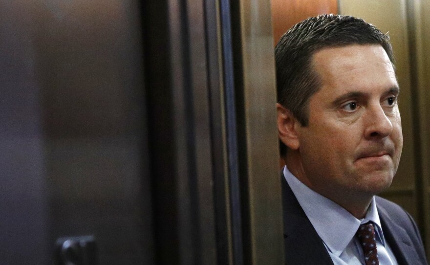 Rep. Devin Nunes, R-Calif., stands in an elevator after departing a secure area of the Capitol on Dec. 3. His appearance in call logs in the Democrats' impeachment report is raising new questions about his role in the Ukraine pressure campaign at the heart of the impeachment inquiry.