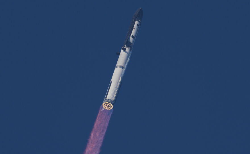 SpaceX's mega rocket Starship makes a test flight from Starbase, Texas, Friday, May 22, 2026.
