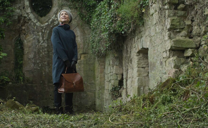 Lucy stands at the Nether Keith Chapel ruins in East Lothian.