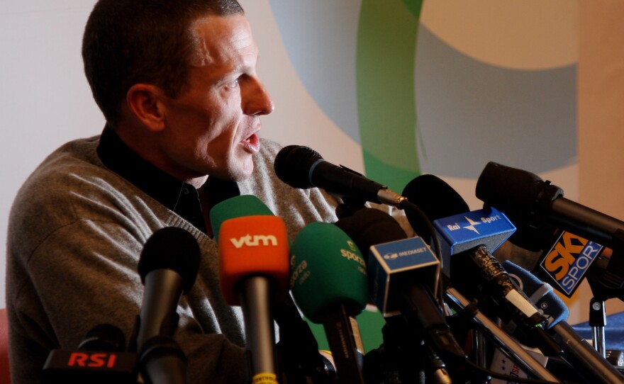 Lance Armstrong speaks at the press conference of the 100th Milan-San Remo Cycle Race on March 20, 2009.