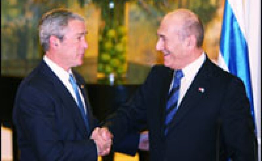 President Bush met with Israeli Prime Minister Ehud Olmert at his residence in Jerusalem on Wednesday.