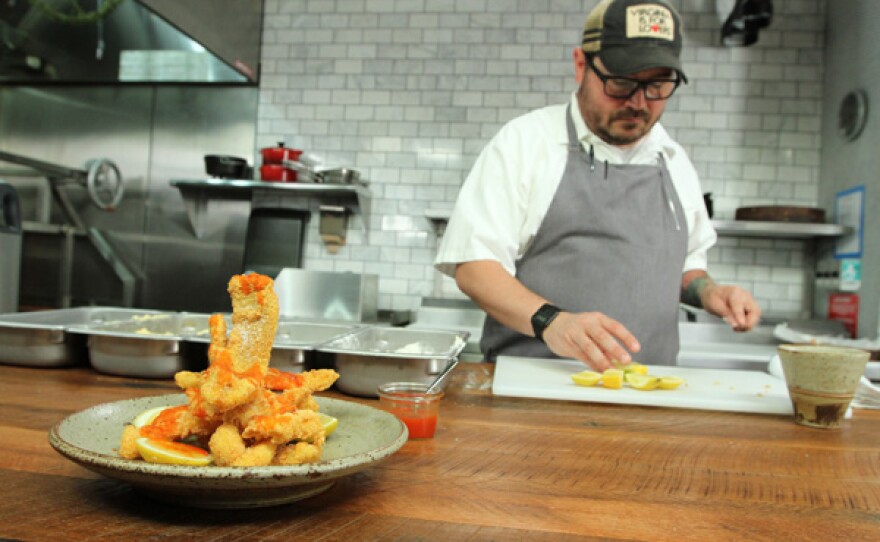 Sean Brock makes his version of the catfish chip.