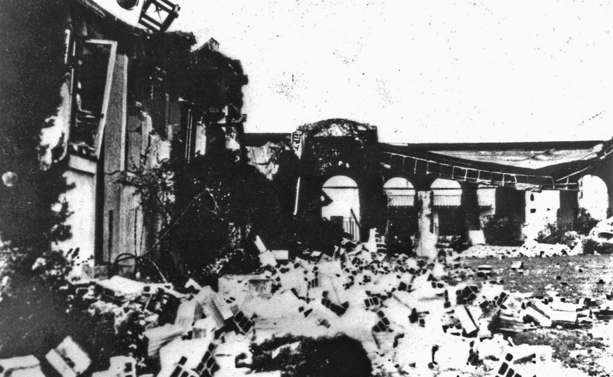 This photo provided by the U.S. Geological Survey shows the ruins of Long Beach, Calif., Polytechnic High School after a massive earthquake struck, March 10, 1933.