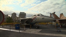 A jet aboard the USS Midway is pictured, April 23, 2015. 