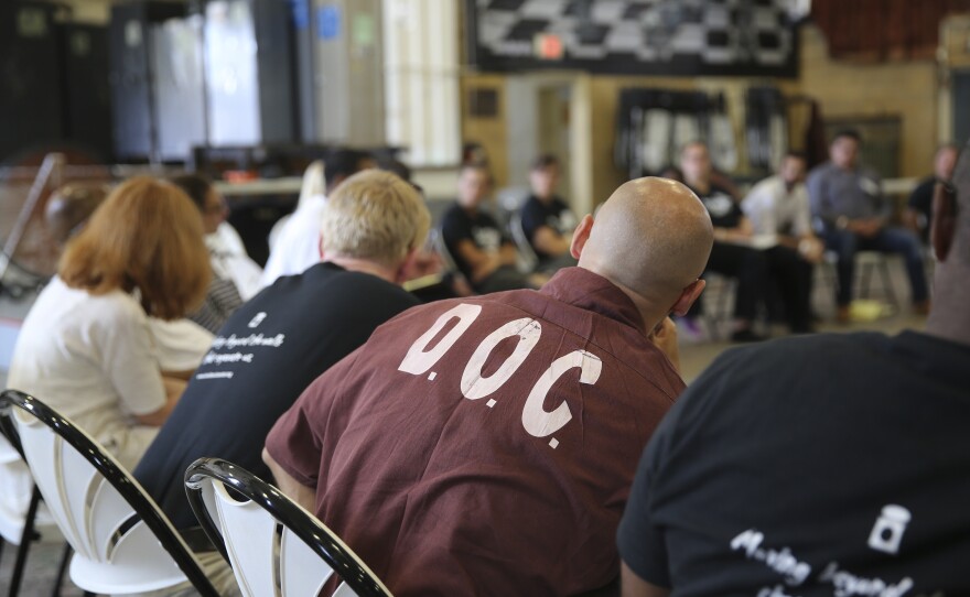 Inmates conduct a training for college professors inside SCI Graterford, a correctional facility about an hour outside of Philadelphia.