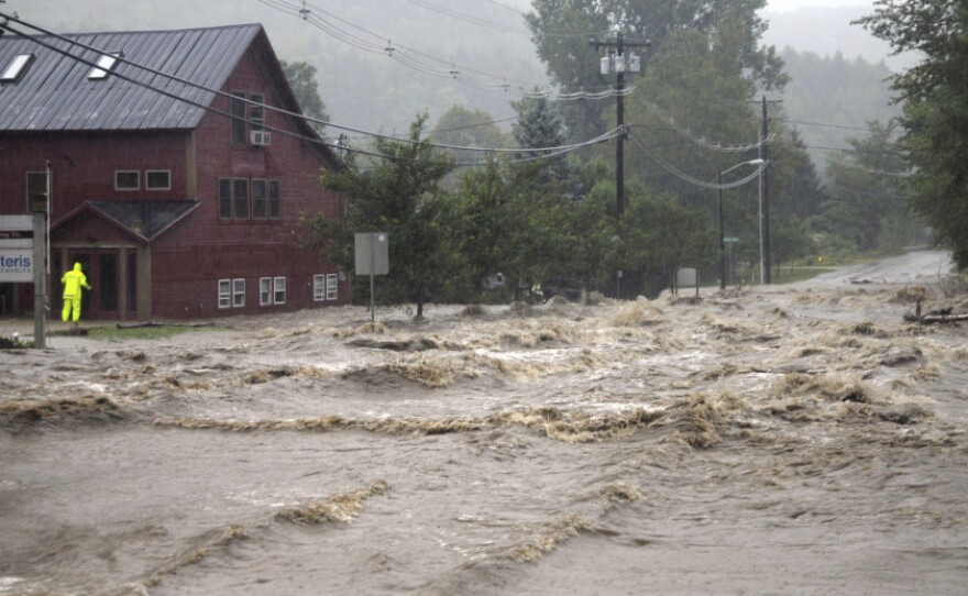 Heavy flooding is seen in Waitsfield, Vt. during Hurricane Irene in 2011.