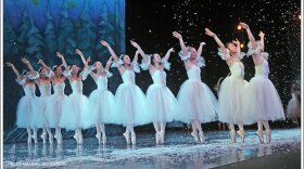 Dancers on stage performing in "The Nutcracker." 