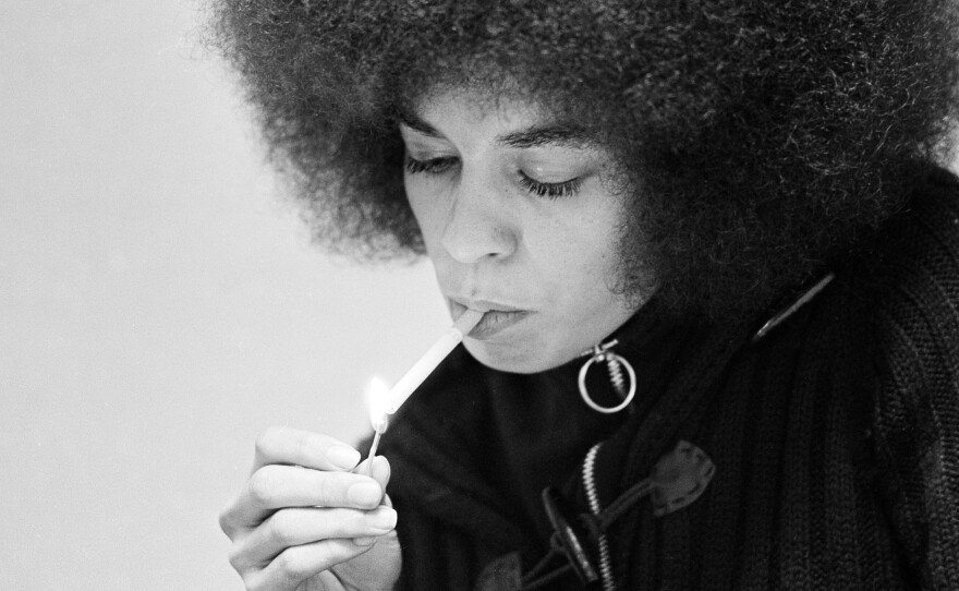 Professor and activist Angela Davis during an interview with AP reporters at the Santa Clara County jail in Palo Alto, Calif. on Dec. 27, 1971. At the time, Davis was on trial for conspiracy for murder charges, which she was acquitted of in June 1972.