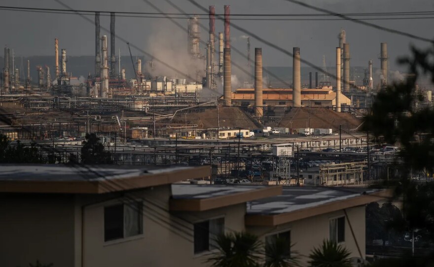 The Chevron refinery in Richmond on Feb. 21, 2024. Lawmakers early Wednesday released details of their plan to extend California's cap-and-trade program.