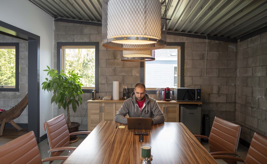 Noah Kinner works on a laptop in this undated photo.