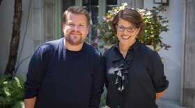 Actor, comedian and "Late Late Show" host James Corden with TELL ME MORE WITH KELLY CORRIGAN host Kelly Corrigan.