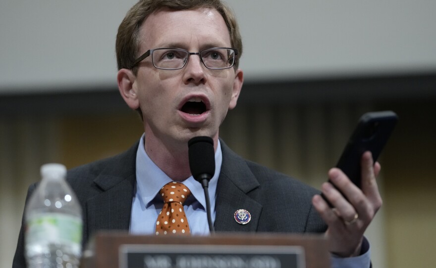 Rep. Dusty Johnson, R-S.D., speaks at a House committee hearing in March.