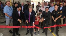 Assemblyman Todd Gloria, from left, San Diego Mayor Kevin Faulconer, City Councilman Chris Ward and Fire-Rescue Chief Colin Stowell along with other community leaders were present for a ribbon cutting ceremony during the grand opening of Fire Station 5 in Hillcrest, San Diego, Aug. 20, 2018. 