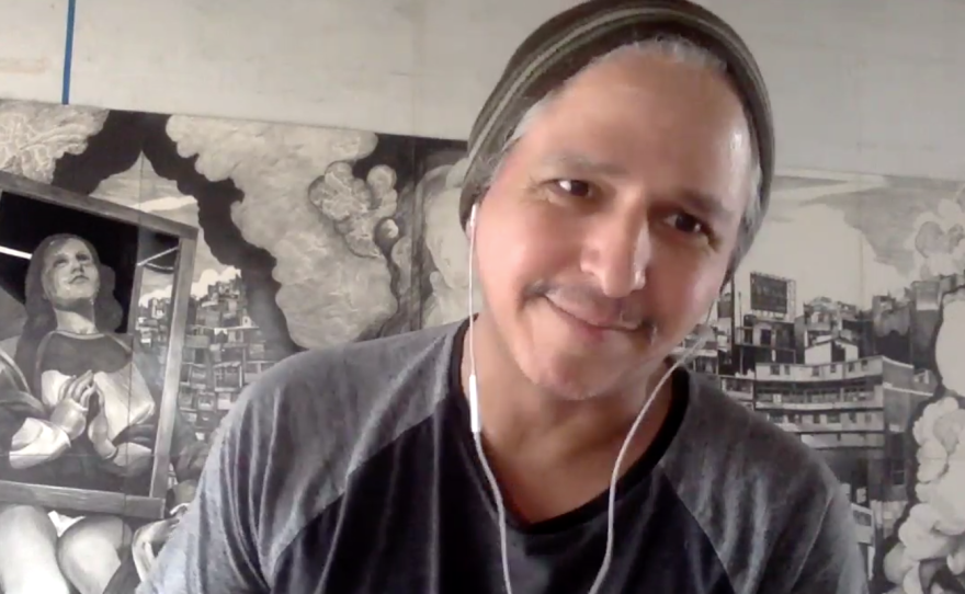 Artist Hugo Crosthwaite, pictured in his studio on July 17, 2021. is a recipient of the 2021 San Diego Art Prize and the winner of the 2019 Smithsonian National Portrait Gallery competition.