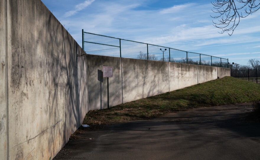 One part of the flood wall that connects to a closure gate on East Street in Bound Brook that keeps floodwaters out of downtown.