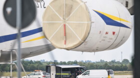 Police forensic technicians work near a Ukrainian aircraft at Leipzig/Halle Airport, where a drone with an explosive device was found and a detonator was removed from the object, in Schkeuditz, Germany, Wednesday Aug. 5, 2026.