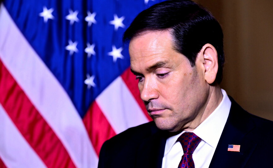 US Secretary of State Marco Rubio attends at a press conference at the US Embassy in Rome, Friday, May 8, 2026.