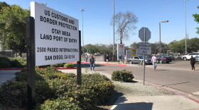 A sign shows the Otay Mesa Port of Entry, Aug. 15, 2019.