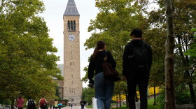 Pedestrians walk on the campus at Cornell University in Ithaca, N.Y., Thursday, Oct. 1, 2026.