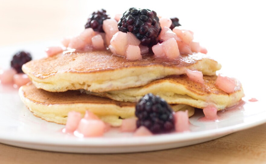 Lemon Ricotta Pancakes with Pear and Blackberry Sauce