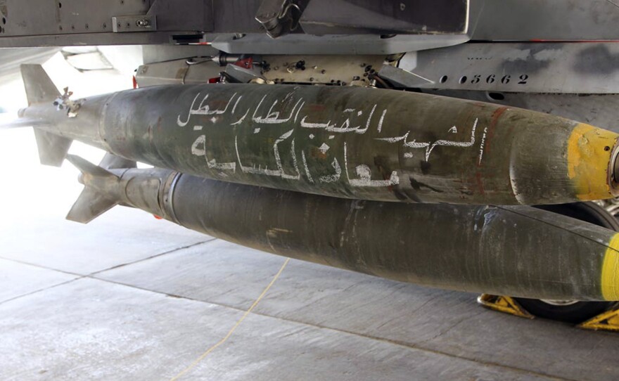 Bombs are seen on a Royal Jordanian Air Force jet at an air base before it leaves to strike ISIS in Syria last week. Jordan is part of a U.S.-led coalition of countries fighting the extremist group.