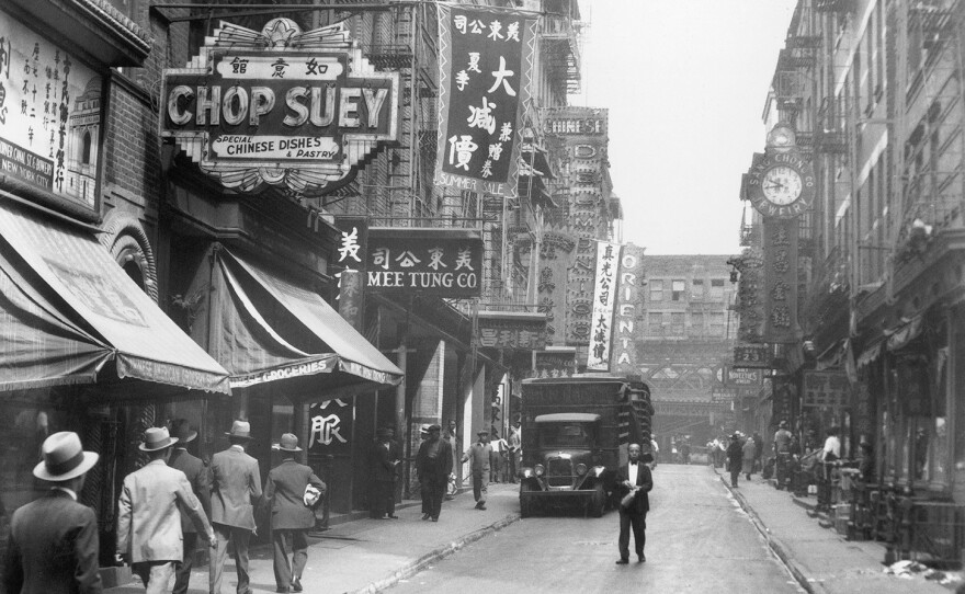 A view of New York City's Chinatown in the 1930s. Between 1910 and 1920, the number of Chinese restaurants in New York quadrupled, and it more than doubled between 1920 and 1930, according to legal historian Heather Lee.