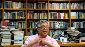 FILE - Pastor Ezra Jin Mingri speaks during an interview at the Zion Church in Beijing, China, Wednesday, Aug. 1, 2018.